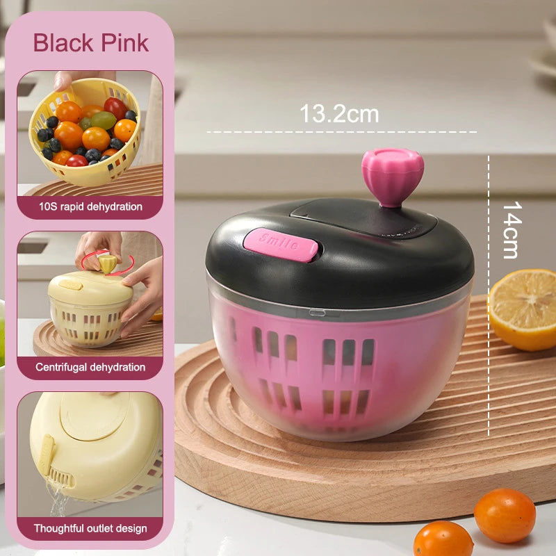 Household Salad Dryer Salad Spinner Vegetable Dehydrator Multi-Function Absorbent Basket Manual Vegetable Dryer Kitchen〔Cc11〕
