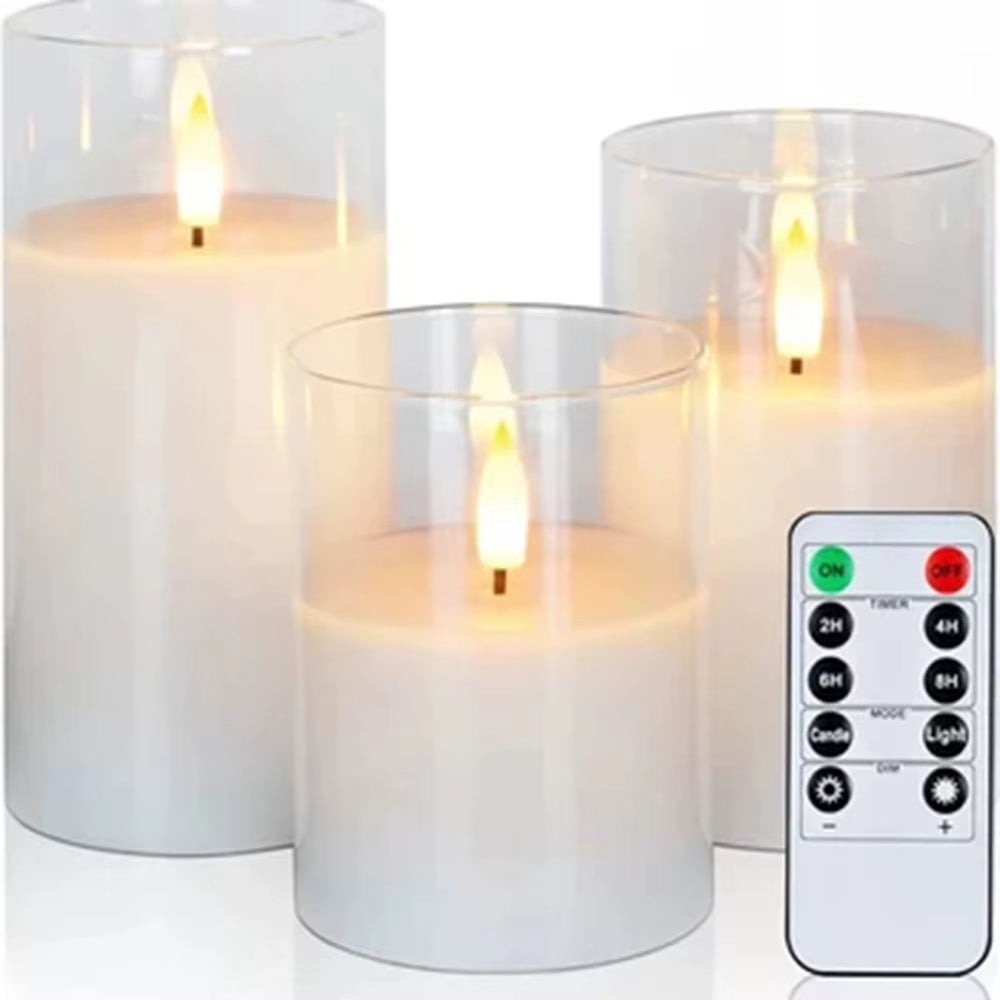 Flameless LED Glass Candle Set - Remote Control with Timer