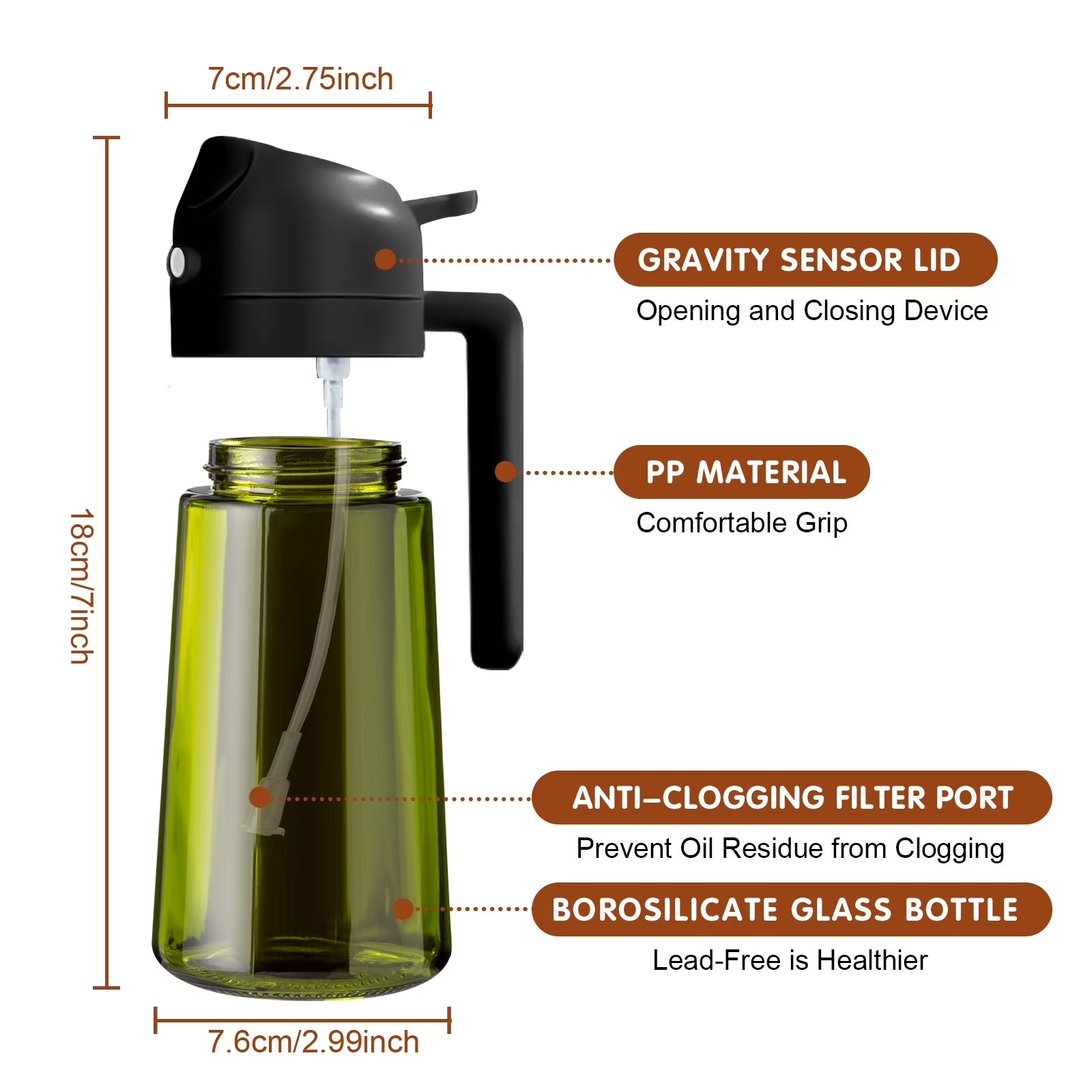 2-In-1 Olive Oil Sprayer & Dispenser with Stickers, 16Oz Dark Glass Oil Bottle for Cooking, Black&White