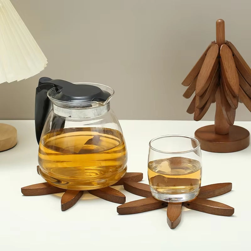 4-Pc Bamboo Tree Trivet Set - Heat-Resistant Wooden Pot Holders
