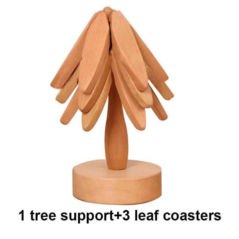 4-Pc Bamboo Tree Trivet Set - Heat-Resistant Wooden Pot Holders