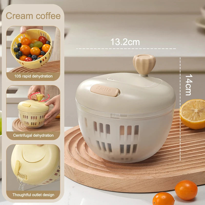 Household Salad Dryer Salad Spinner Vegetable Dehydrator Multi-Function Absorbent Basket Manual Vegetable Dryer Kitchen〔Cc11〕