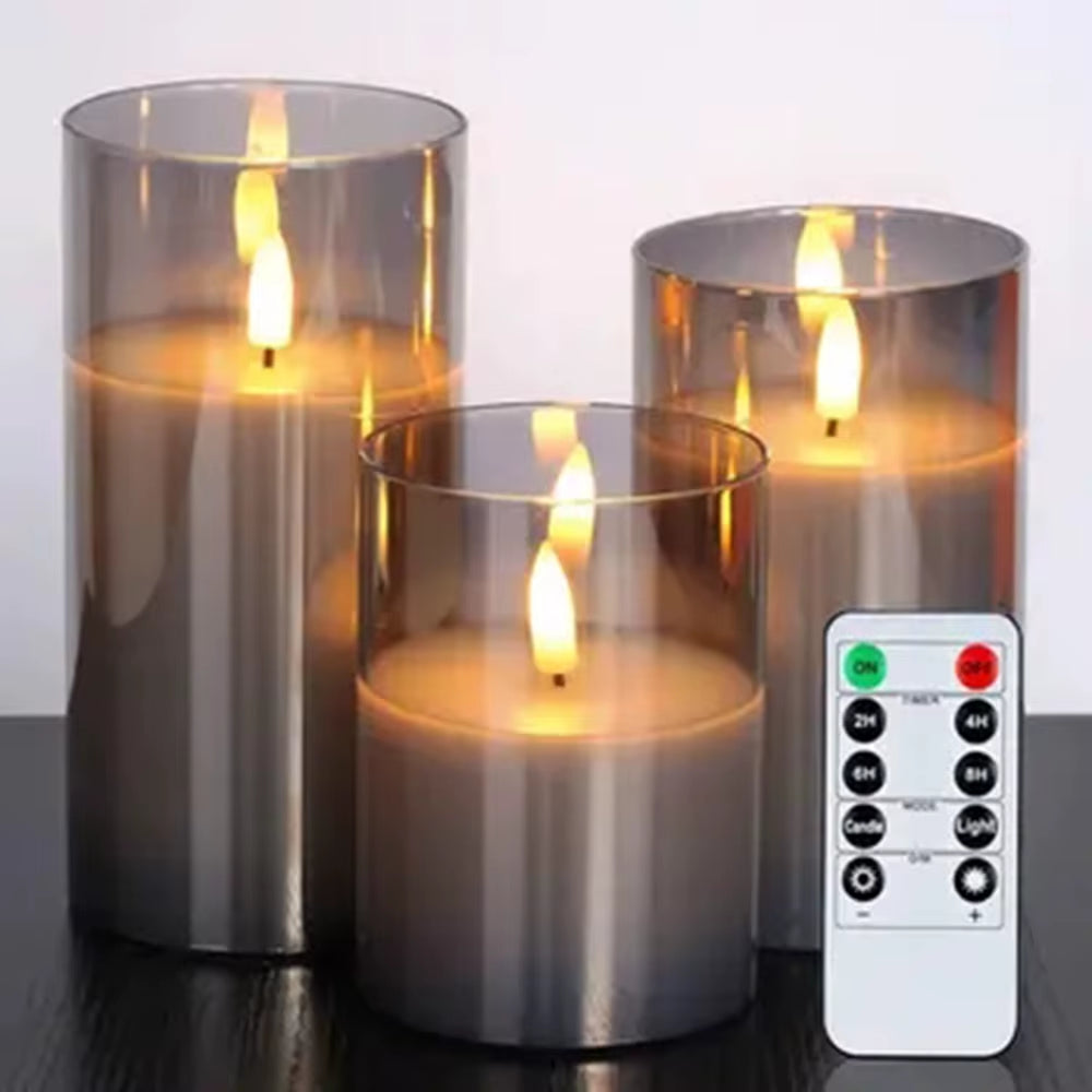 Flameless LED Glass Candle Set - Remote Control with Timer