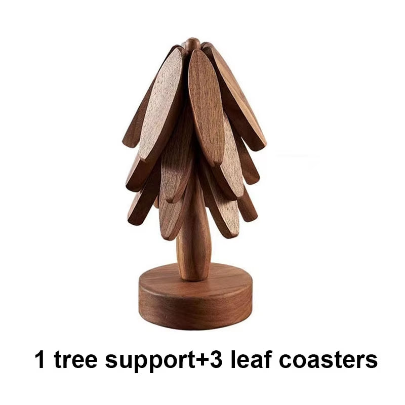4-Pc Bamboo Tree Trivet Set - Heat-Resistant Wooden Pot Holders