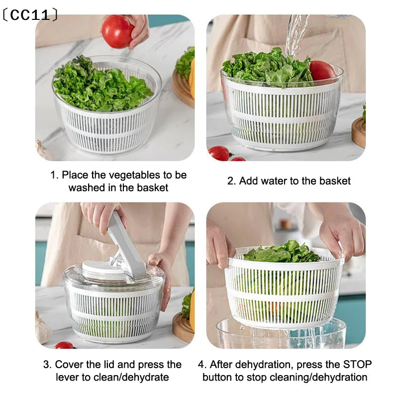 Household Salad Dryer Salad Spinner Vegetable Dehydrator Multi-Function Absorbent Basket Manual Vegetable Dryer Kitchen〔Cc11〕
