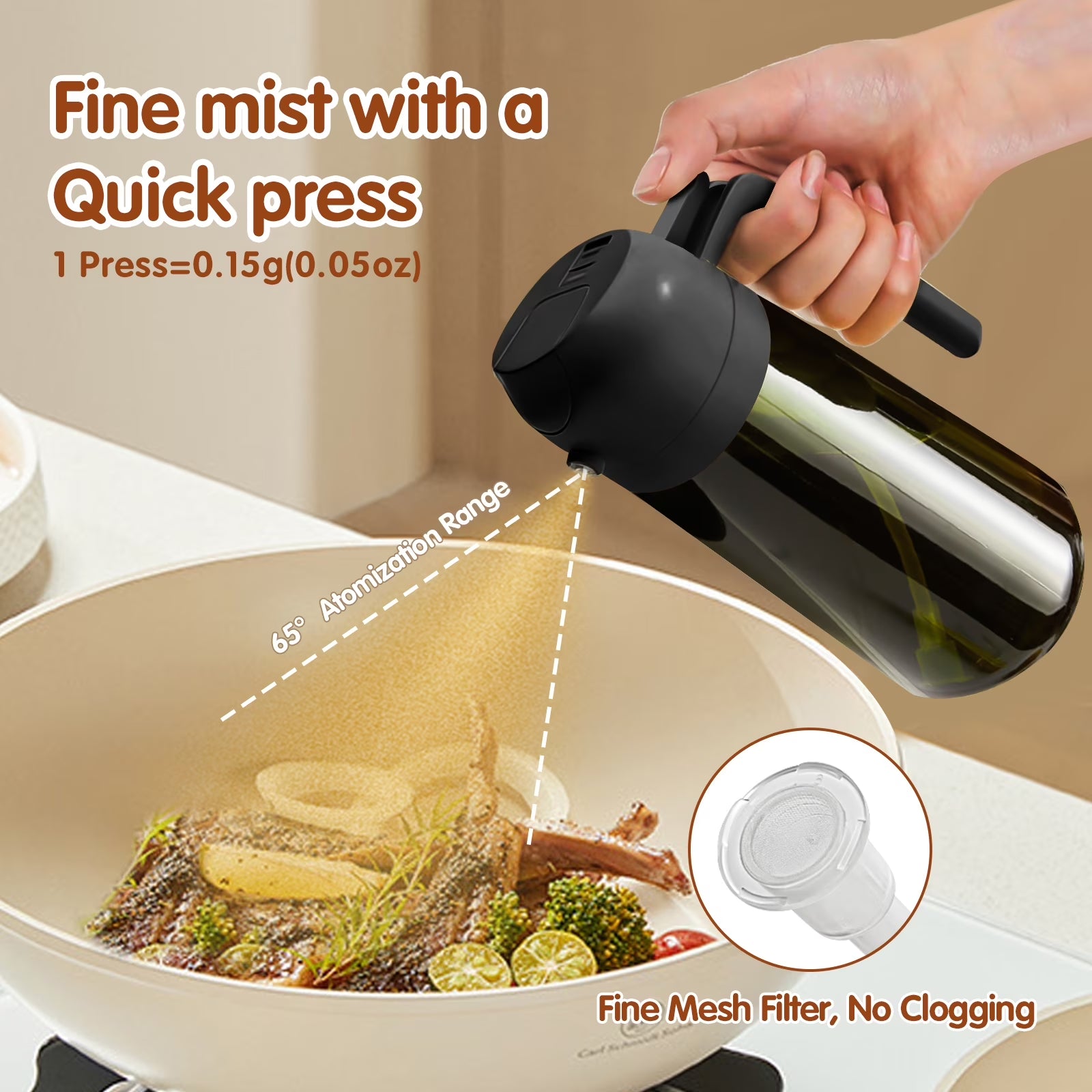2-In-1 Olive Oil Sprayer & Dispenser with Stickers, 16Oz Dark Glass Oil Bottle for Cooking, Black&White