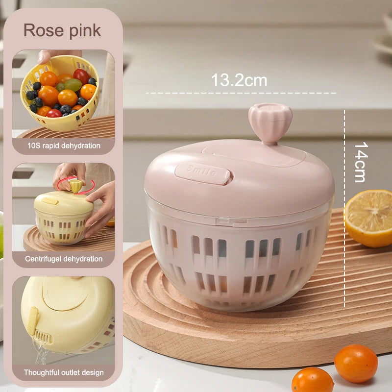 Household Salad Dryer Salad Spinner Vegetable Dehydrator Multi-Function Absorbent Basket Manual Vegetable Dryer Kitchen〔Cc11〕