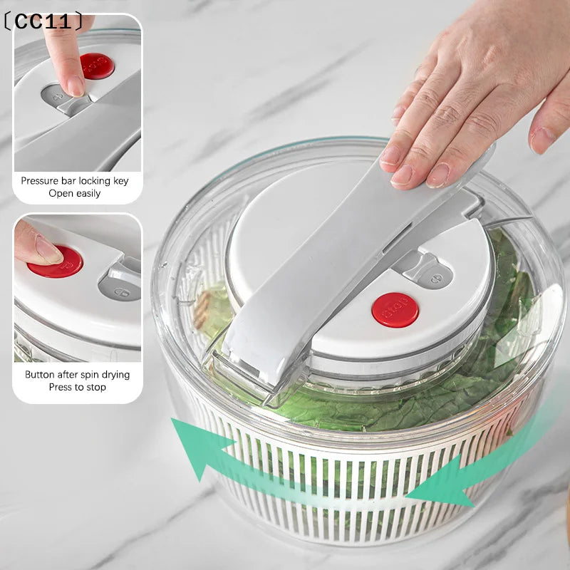 Household Salad Dryer Salad Spinner Vegetable Dehydrator Multi-Function Absorbent Basket Manual Vegetable Dryer Kitchen〔Cc11〕