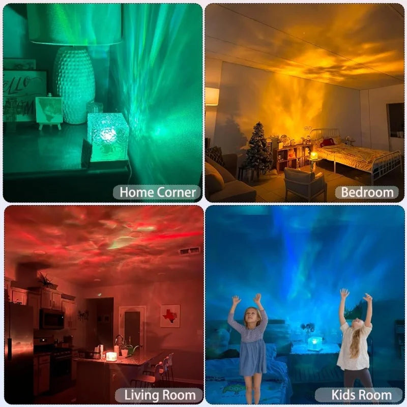 Water Ripple Projector Lamp - 16-Color Rotating Ocean Night Light