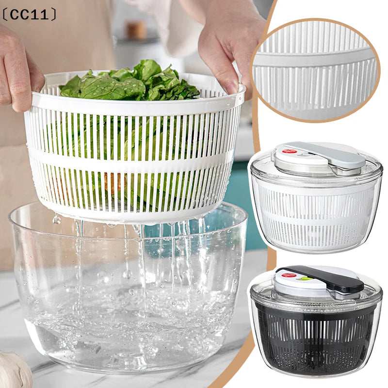 Household Salad Dryer Salad Spinner Vegetable Dehydrator Multi-Function Absorbent Basket Manual Vegetable Dryer Kitchen〔Cc11〕