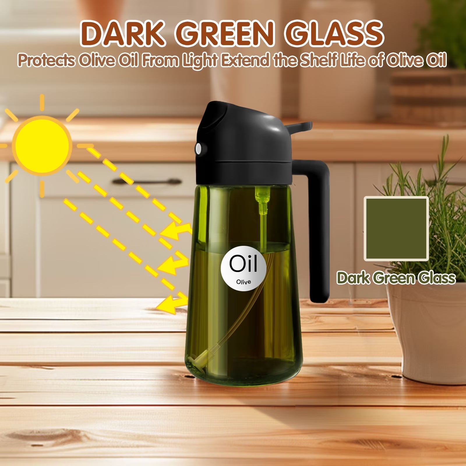 2-In-1 Olive Oil Sprayer & Dispenser with Stickers, 16Oz Dark Glass Oil Bottle for Cooking, Black&White