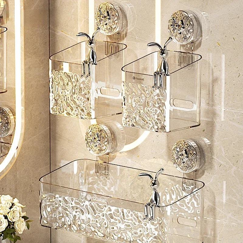 Rotating Suction Shower Shelf - No-Drill 1-Second Install Organizer