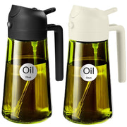 2-In-1 Olive Oil Sprayer & Dispenser with Stickers, 16Oz Dark Glass Oil Bottle for Cooking, Black&White