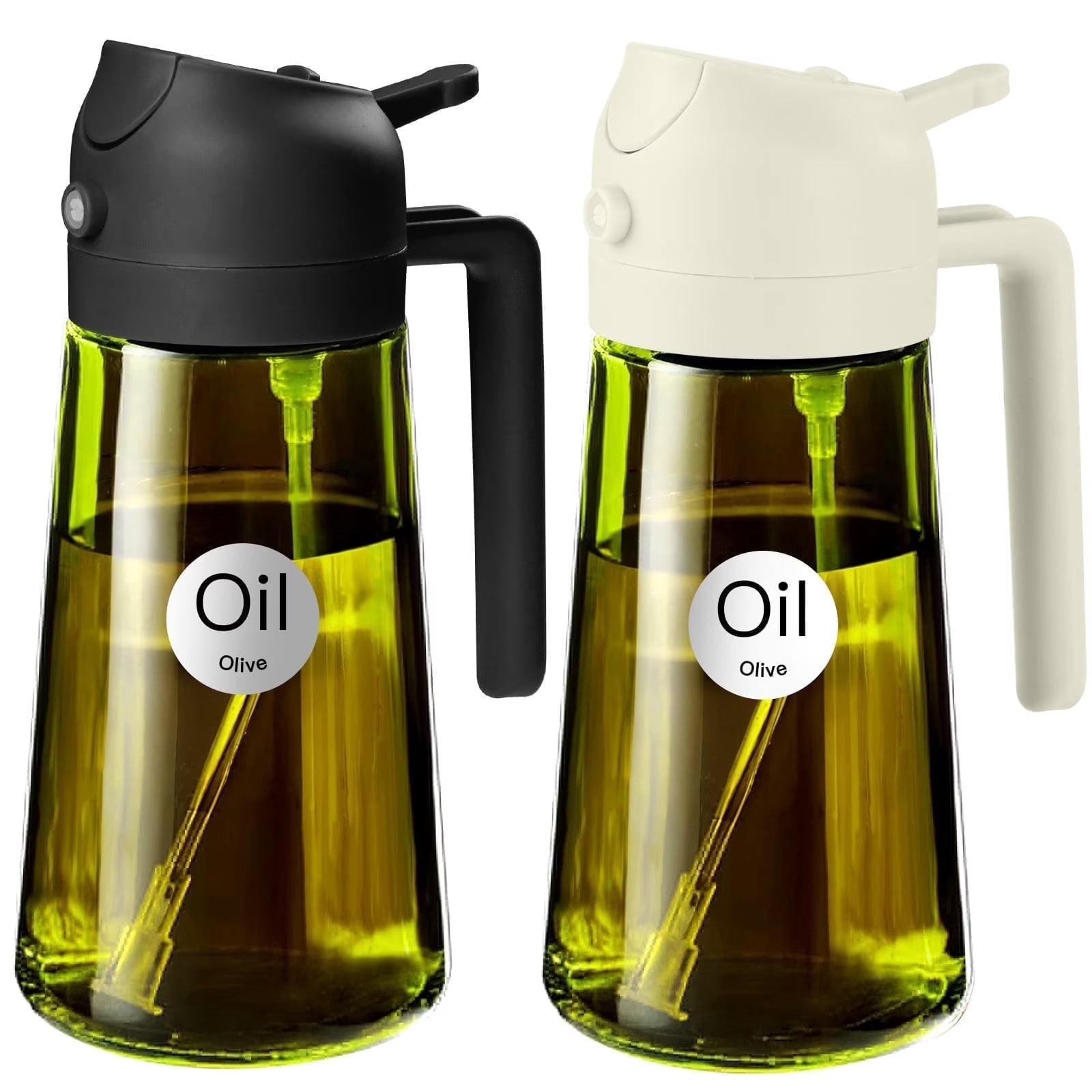 2-In-1 Olive Oil Sprayer & Dispenser with Stickers, 16Oz Dark Glass Oil Bottle for Cooking, Black&White