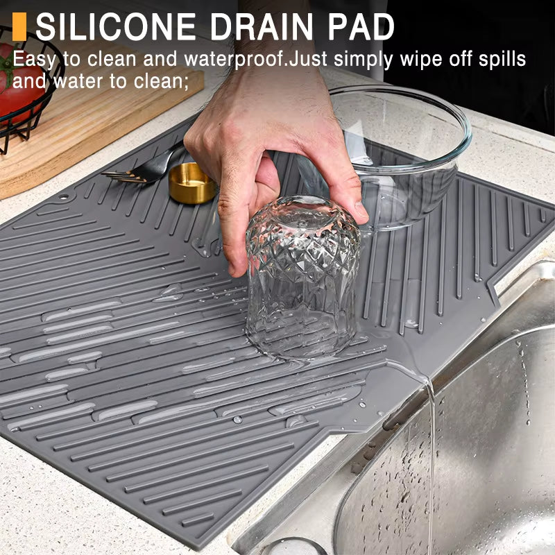 Silicone Dish Drying Mat - Non-Slip Heat-Resistant Counter Drain Mat