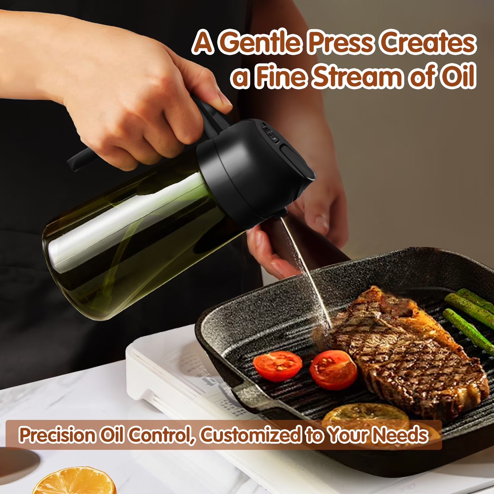 2-In-1 Olive Oil Sprayer & Dispenser with Stickers, 16Oz Dark Glass Oil Bottle for Cooking, Black&White