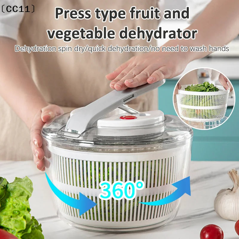 Household Salad Dryer Salad Spinner Vegetable Dehydrator Multi-Function Absorbent Basket Manual Vegetable Dryer Kitchen〔Cc11〕