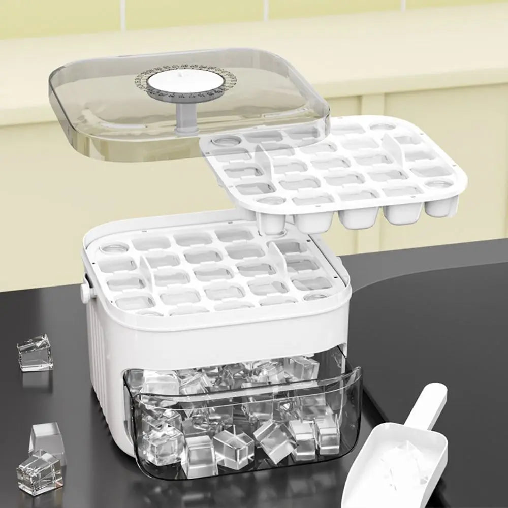 Compact ice maker fits freezer shelf