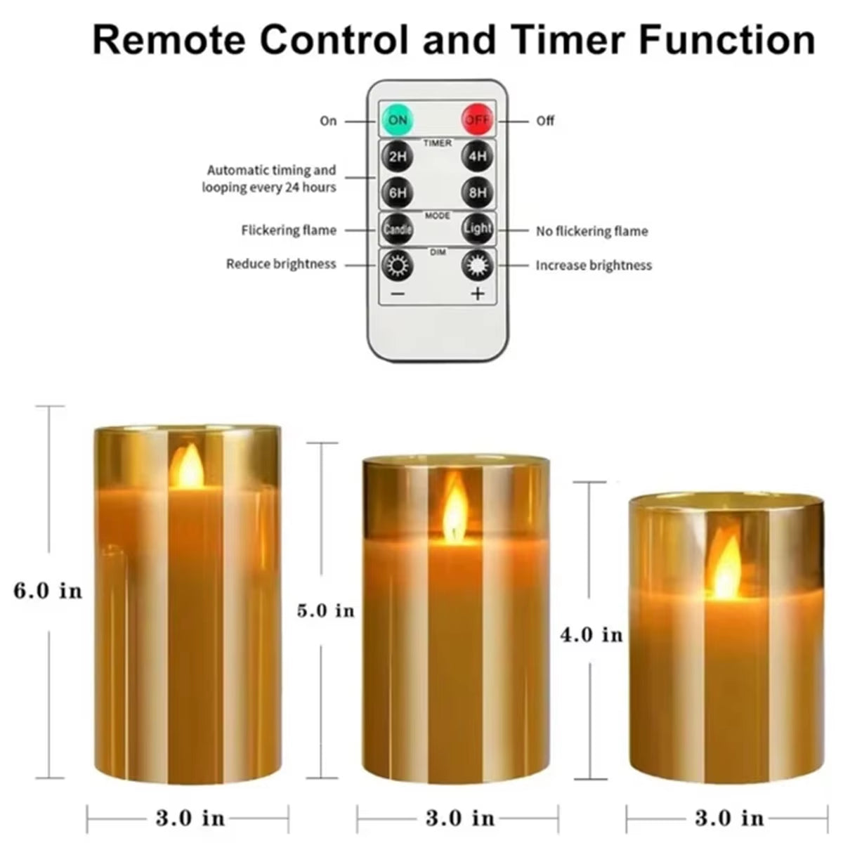 Flameless LED Glass Candle Set - Remote Control with Timer
