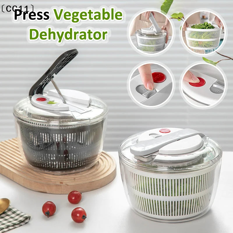 Household Salad Dryer Salad Spinner Vegetable Dehydrator Multi-Function Absorbent Basket Manual Vegetable Dryer Kitchen〔Cc11〕