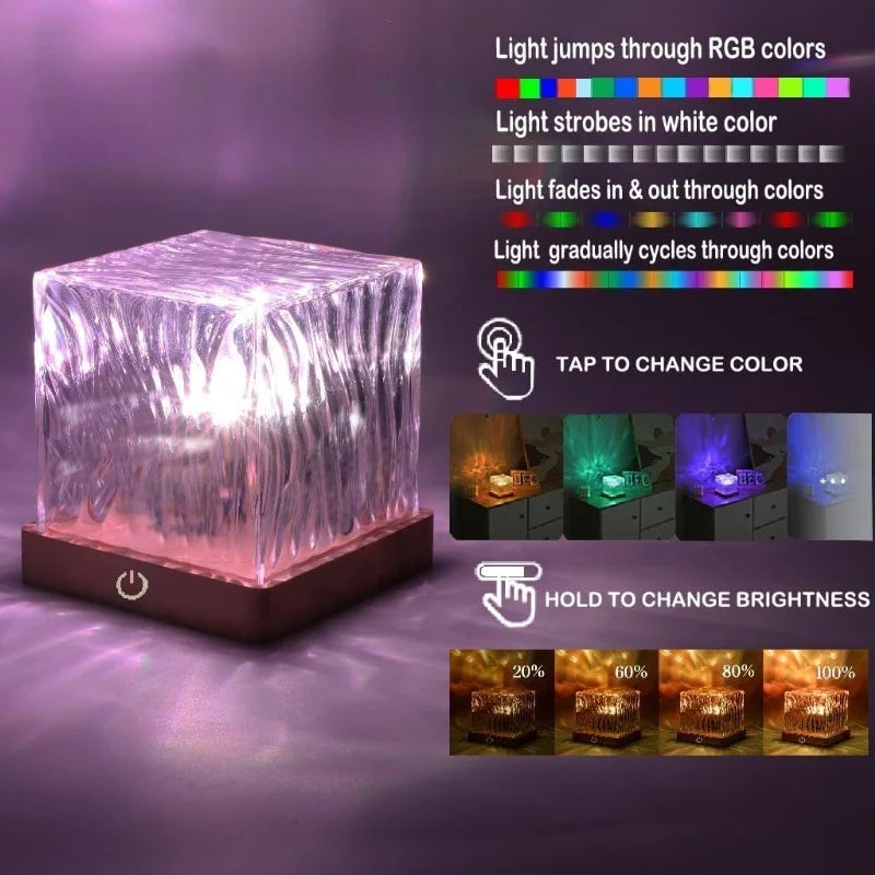 Water Ripple Projector Lamp - 16-Color Rotating Ocean Night Light
