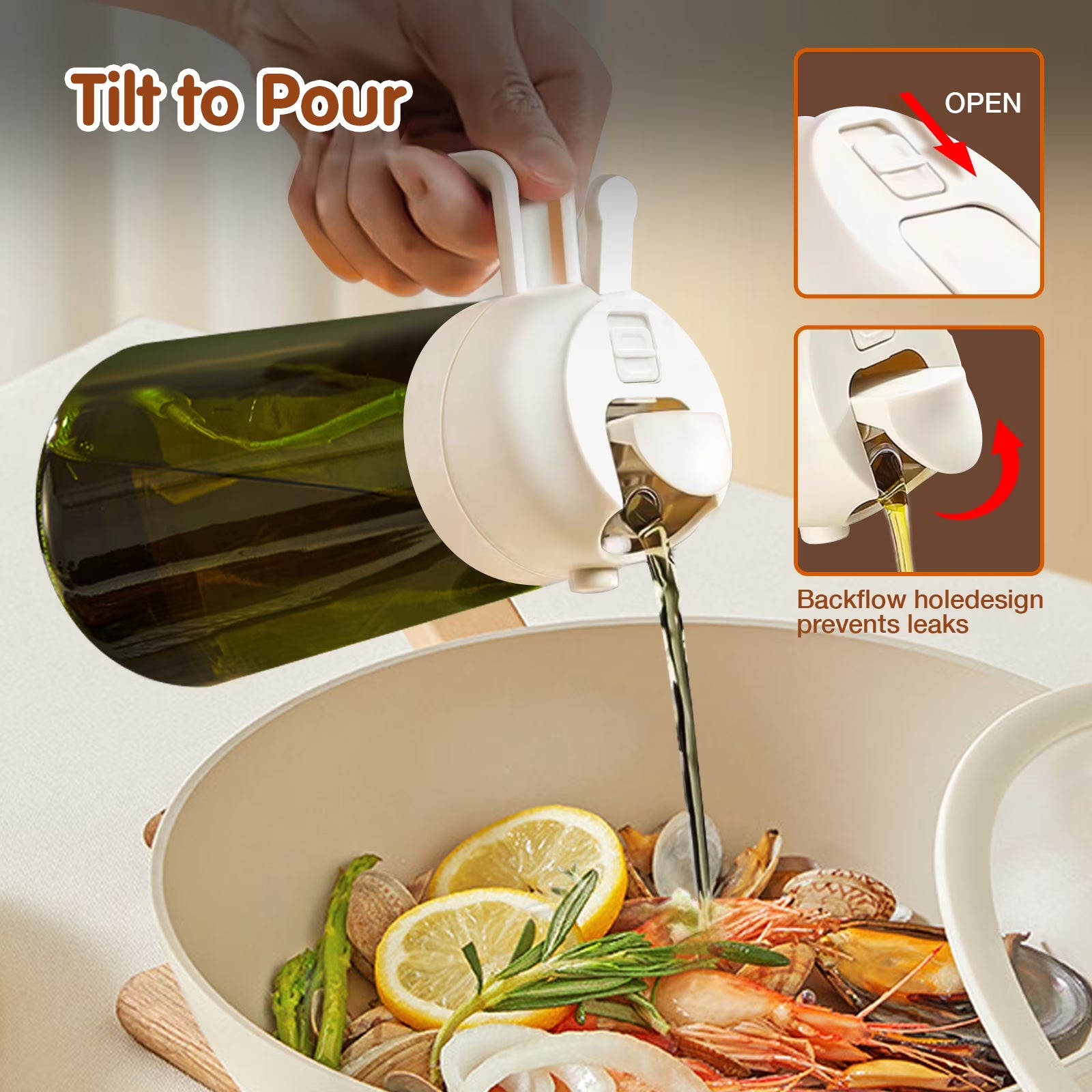 2-In-1 Olive Oil Sprayer & Dispenser with Stickers, 16Oz Dark Glass Oil Bottle for Cooking, Black&White