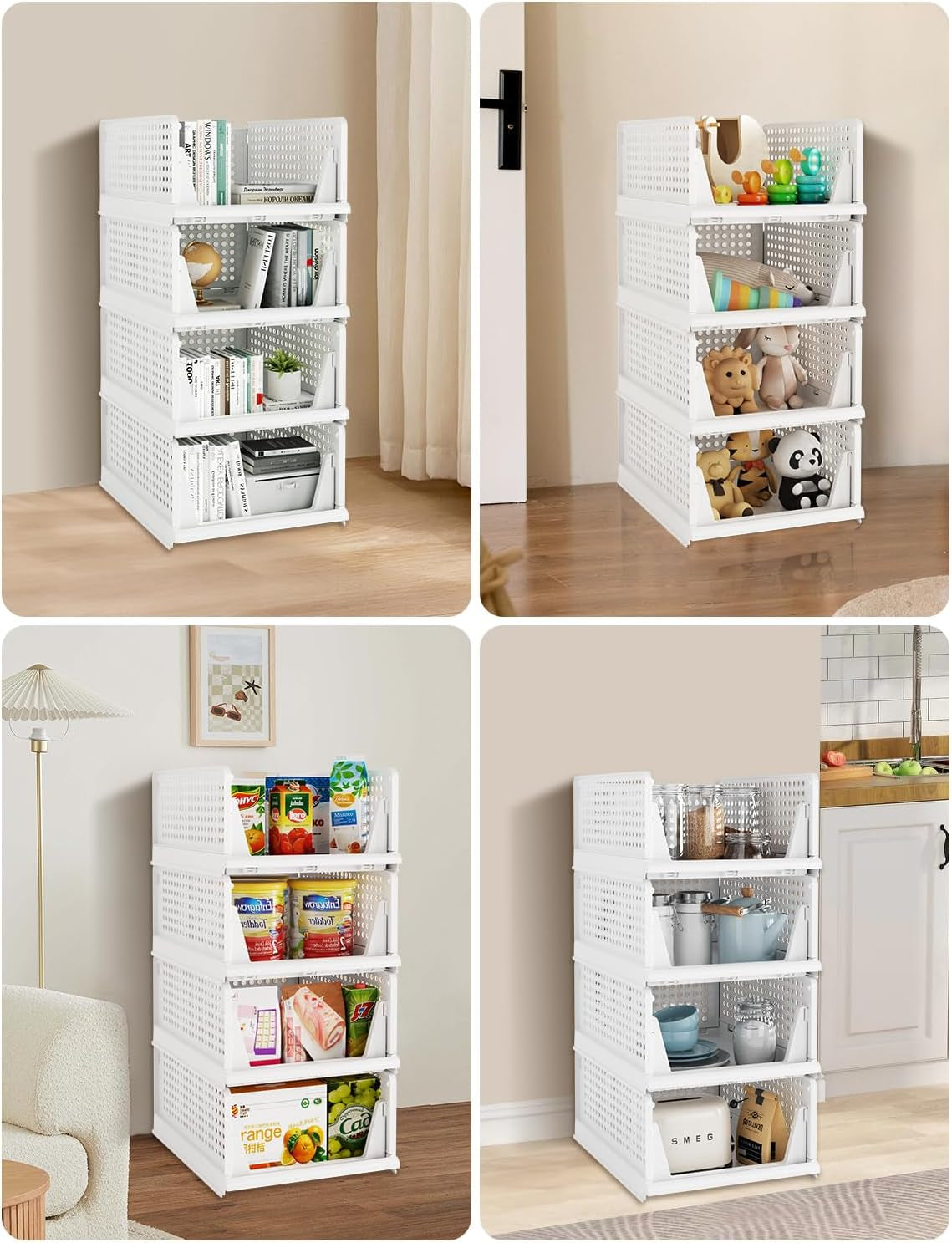 Closet Organizer System, Stackable Plastic Clothes Storage Basket, Stackable, Foldable Organizers for Wardrobe Clothes Organizer Suitable for Bedrooms Bathrooms Kitchen Living Rooms (2Pack)