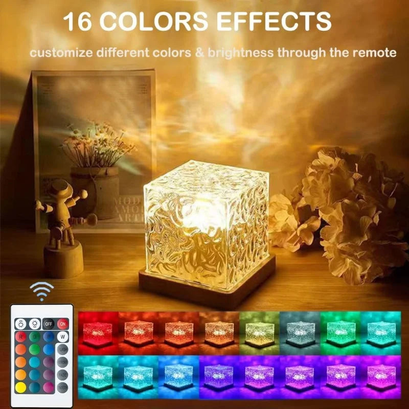 Water Ripple Projector Lamp - 16-Color Rotating Ocean Night Light
