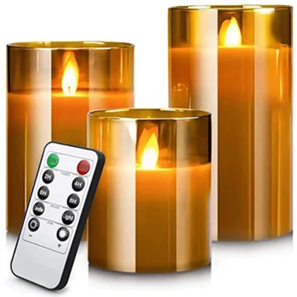 Flameless LED Glass Candle Set - Remote Control with Timer
