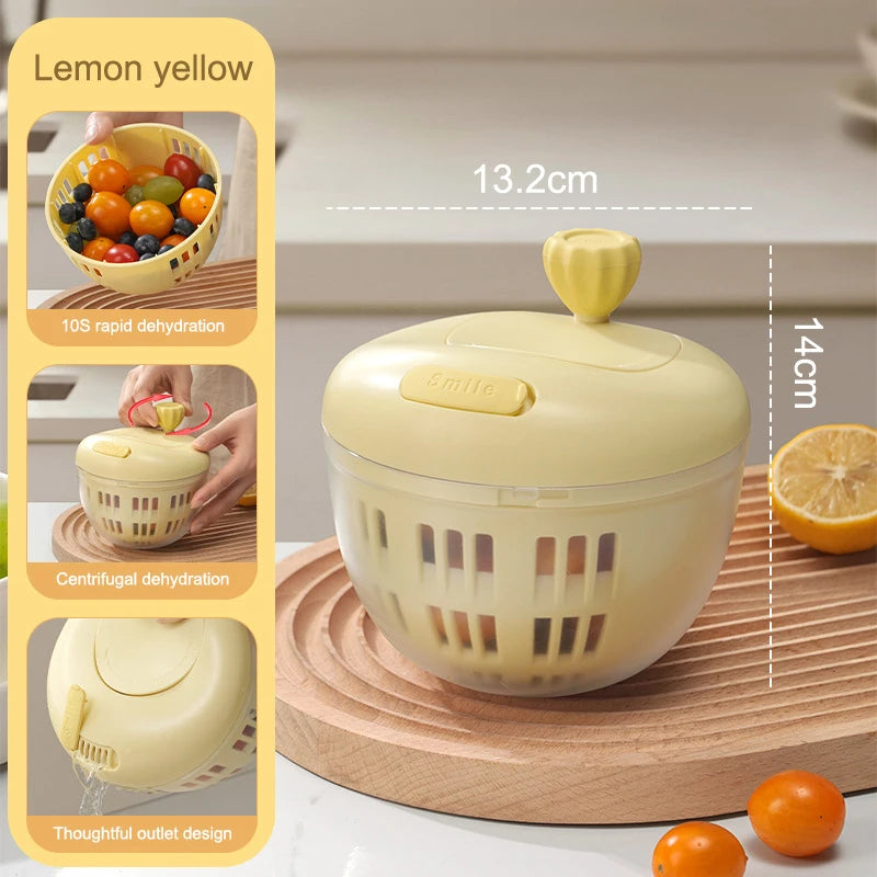 Household Salad Dryer Salad Spinner Vegetable Dehydrator Multi-Function Absorbent Basket Manual Vegetable Dryer Kitchen〔Cc11〕