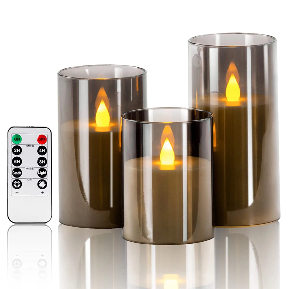 Flameless LED Glass Candle Set - Remote Control with Timer